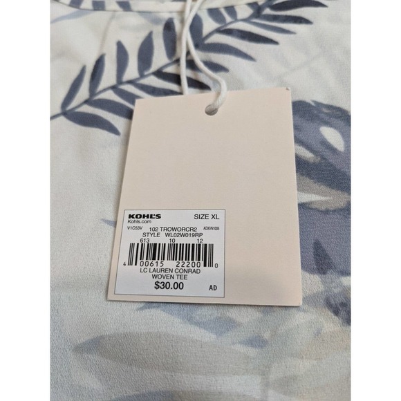NWT Lauren Conrad Palm Leaf Short Sleeve Blouse Size XL  Women's White - Picture 5 of 8
